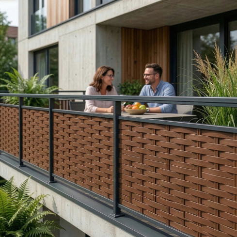PVC Fence Strip – narrow, vertical slat for panel fences, suitable for embossing, 900 g/m², brown RAL 8017