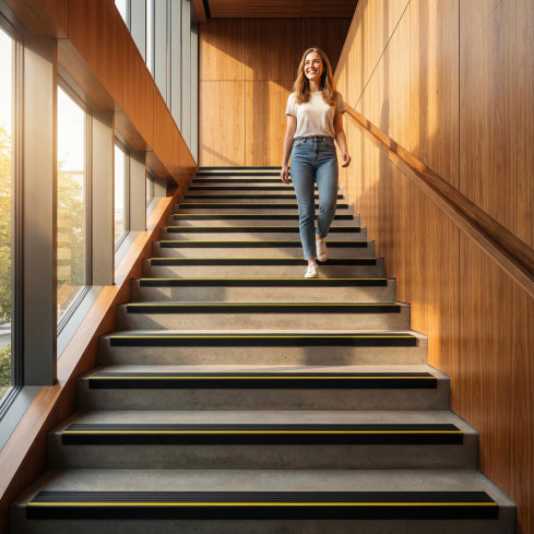 Non-slip stair nosing, 40x40mm, warning 150cm, black