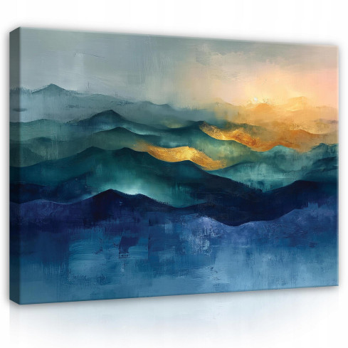 ABSTRACT GOLD BLUE MODERN IMAGE ON WALL PLATE 100x70