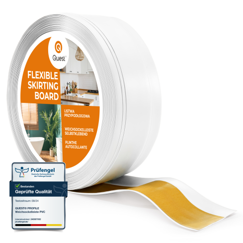 Self-adhesive PVC skirting board, flexible DEKOR baseboard, 50x20mm, white