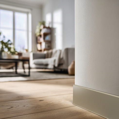 Self-adhesive PVC skirting board, smooth, 100mm, 10m, beige