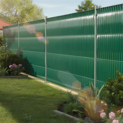 PVC Fence Strip – narrow, vertical slat for panel fences, suitable for embossing, 900 g/m², green RAL 6005