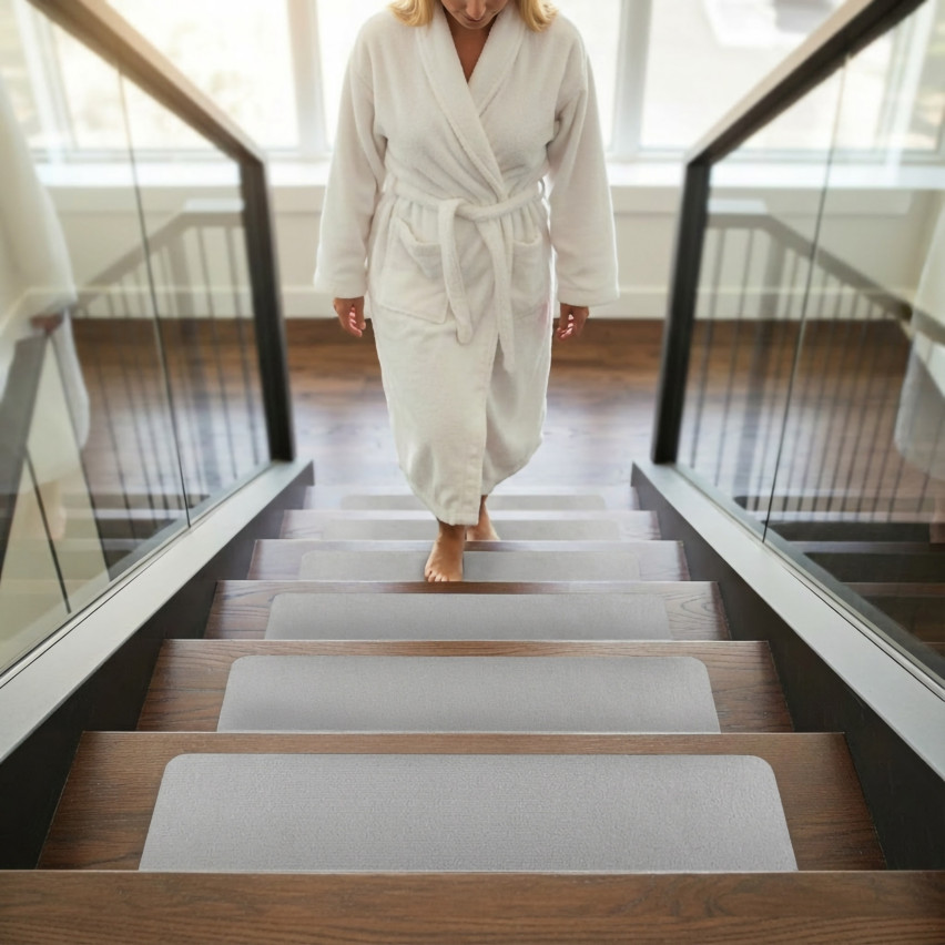 Self-adhesive stair rug, non-slip straight 76x20 cm, stair tread, light grey