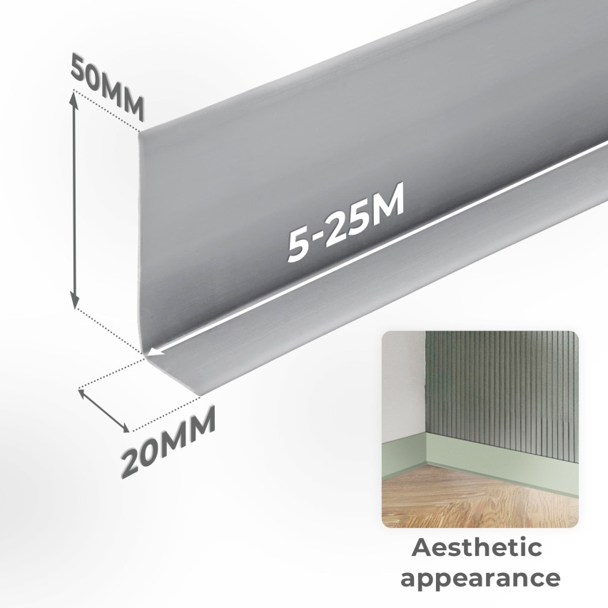 Flexible skirting board, self-adhesive, PVC 50x20mm, light grey