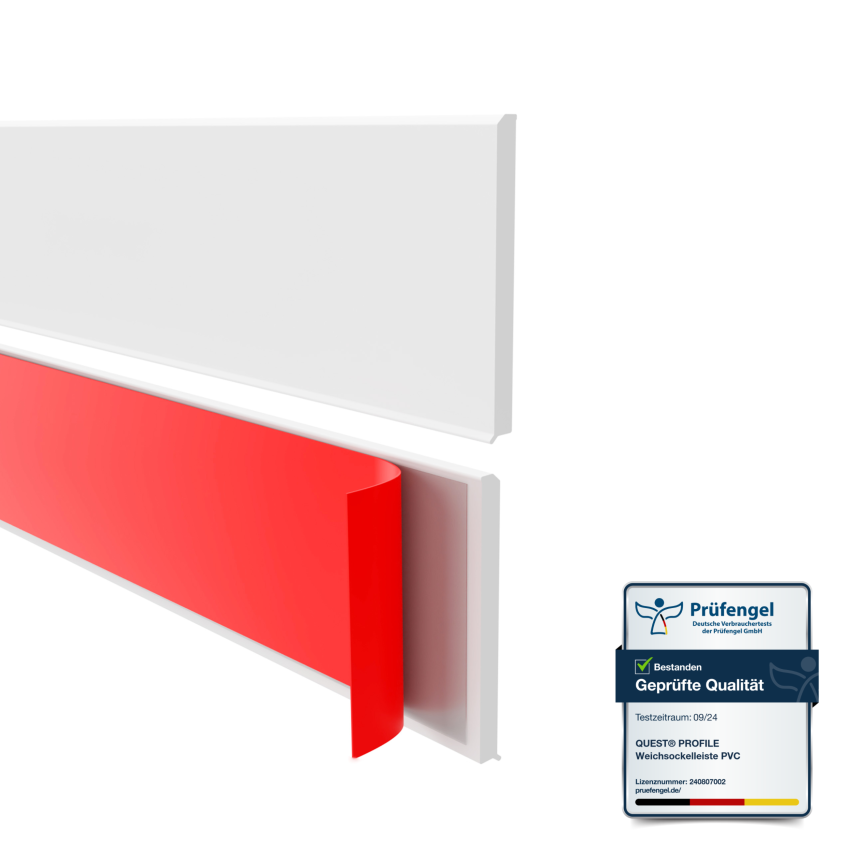 Self-adhesive PVC skirting board, smooth, 100mm, 10m, white