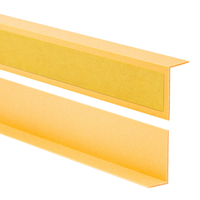 Corner trim hard glued on the outside, golden