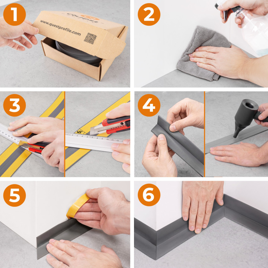 Self-Adhesive PVC Skirting Board, 70x20mm, sand